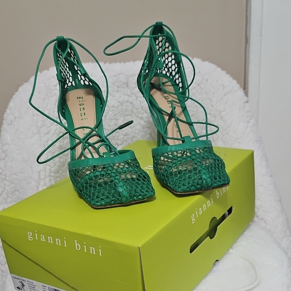 Gianni Bini Green Stiletto Heels with Lattice Design